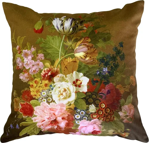 Miniatura 28 de Funda de cojín floral ligera de lujo, 18 x 18 pulgadas, pintura al óleo retro victoriana de doble cara, fondo negro, flor vibrante, funda de cojín