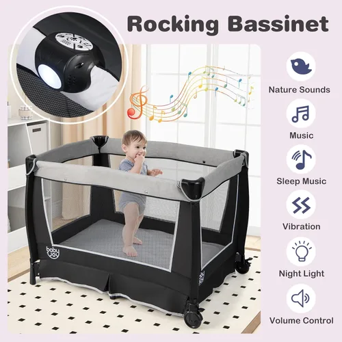Miniatura 9 de BABY JOY Paquete y juego 5 en 1, corralito portátil para bebé con moisés y cambiador de pañales, bolsa, moisés infantil, centro de actividades