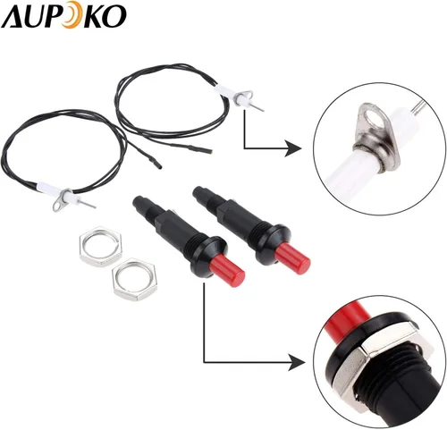Miniatura 7 de Aupoko 2 juegos de encendido piezoeléctrico por chispa con cable de botón encendedor, tipo de 1 salida 2 electrodos de 200 grados de alambre
