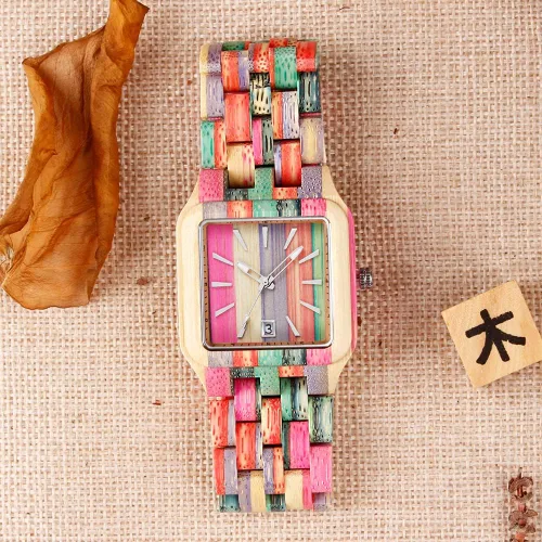 Miniatura 6 de Tiong Brand Wooden Watches Mens with Handmade Colorful Bamboo Wood Watch Analog Date Quartz Wooden Watch for Men