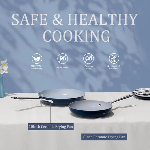 Miniatura 2 de CookinCraze Sartén antiadherente de cerámica de 8 pulgadas para todas las estufas, libre de PTFE/PFOA/PFAS, sartén no tóxica con mango que se Azul