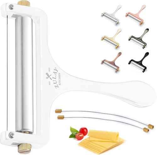 Zulay Kitchen Cortador de queso de alambre de acero inoxidable, cortador de queso de mano ajustable con 2 cables adicionales, afeitadora de queso