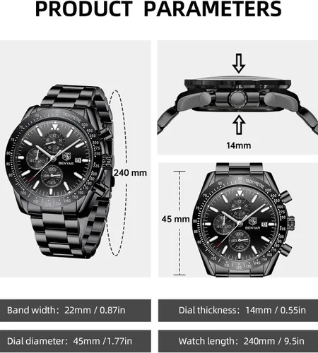 Miniatura 6 de BY BENYAR - Reloj para hombre, cronógrafo analógico de cuarzo, impermeable, luminoso, de diseñador, relojes de pulsera para hombre, para negocios