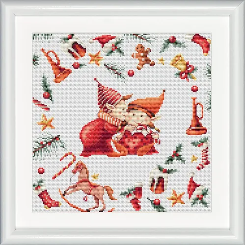 DUTCH STITCH BROTHERS - Kit de punto de cruz contado - DSB019A - Elfos de Navidad 3 - Aida - 9,8 x 9,8 pulgadas - Bricolaje para adultos