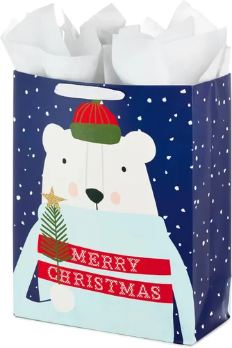 Miniatura 5 de Hallmark Bolsa de regalo de Navidad extra grande de 15 pulgadas con papel de seda (Oso Polar de Feliz Navidad) para niños, adultos, compañeros