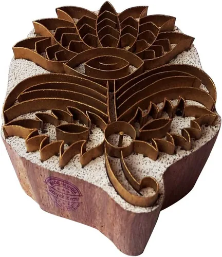 Miniatura 48 de Sello de Arcilla de Madera con Patrón de Loto de Latón para Impresión Rural BSCtag001