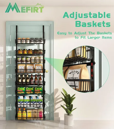 Miniatura 3 de Mefirt Organizador de despensa sobre la puerta, estante de especias de montaje en pared, almacenamiento y organización para colgar en la despensa, 8