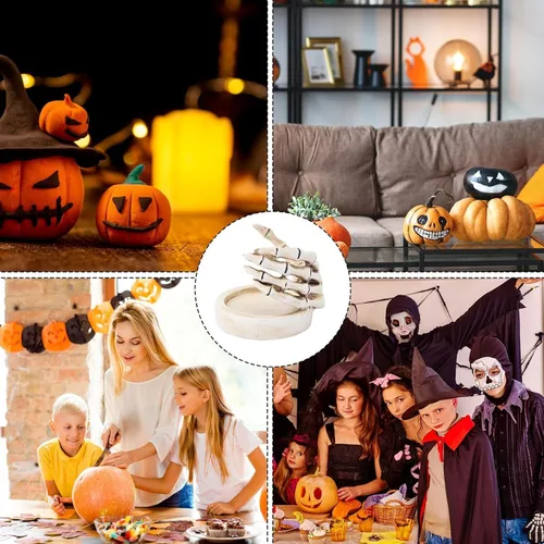 Miniatura 5 de Decoración de portavelas de Halloween, adorno de candelabro de mano de esqueleto de resina, soporte de vela de Halloween gótico aterrador