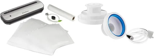 FoodSaver Sellador al vacío que ahorra espacio con bolsas y rollo, plateado | Sellador de tarros para sellador al vacío almacenamiento de alimentos