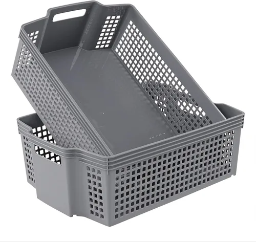 Miniatura 2 de Cestas de almacenamiento apilables de plástico, cestas apilables de bandeja de plástico, paquete de 2 Gris