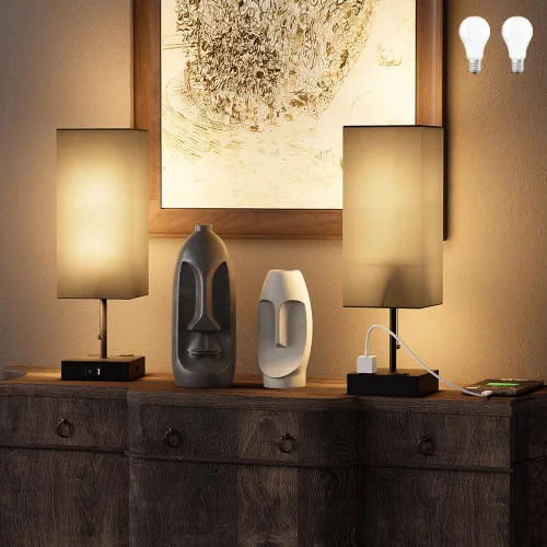 Miniatura 10 de Lámpara de mesa YIDPU para dormitorio, lámpara de mesita de noche para cabecera con tomas de corriente AC, lámpara de escritorio LED ajustable de 3