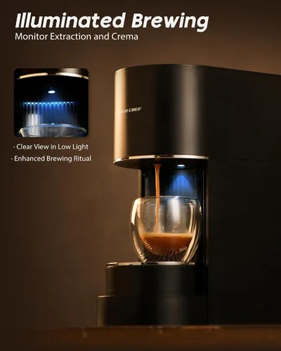 Miniatura 2 de Máquina de café expreso, compatible con cápsulas originales Nespresso, de un solo toque con zona de preparación iluminada, bomba de 20 bares, tanque