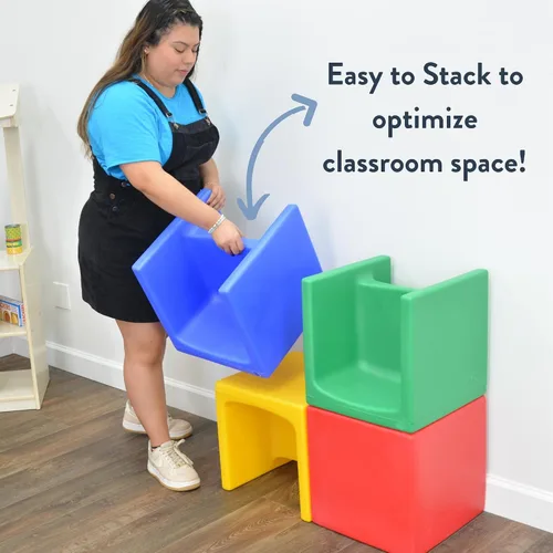 Miniatura 9 de Children's Factory Silla cúbica 3 en 1 para niños, muebles de aula de asientos flexibles, paquete de 1, color verde
