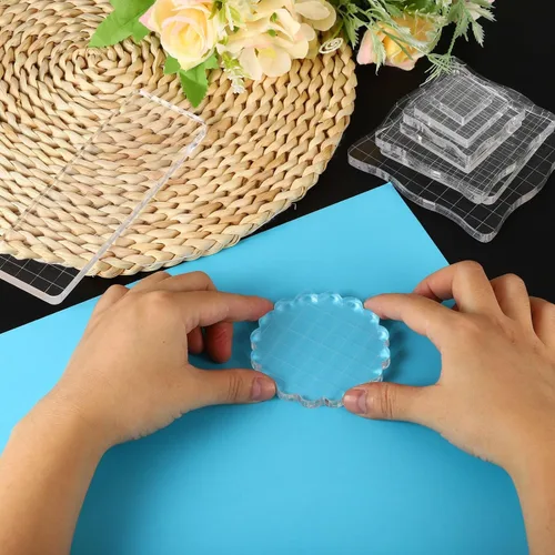 Miniatura 6 de PATIKIL Bloque de sello acrílico de 2 x 2 pulgadas, paquete de 2 bloques de estampado transparentes con líneas de cuadrícula, bloques de montaje