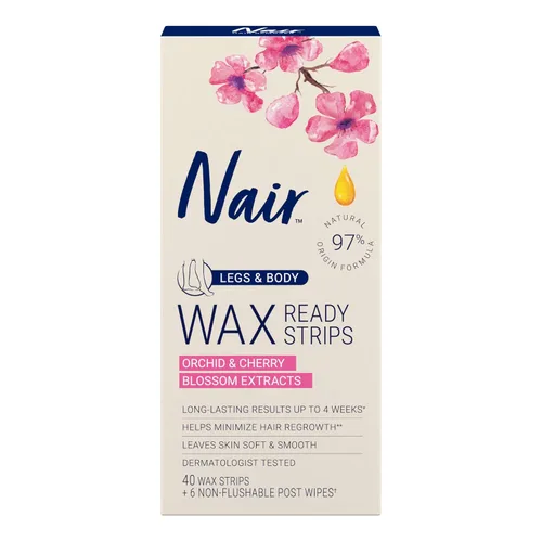 Nair Tiras de cera para depilar, tiras de cera para depilación de piernas y cuerpo, 40 unidades, paquete de 3