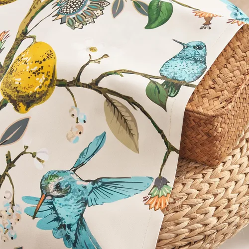 Miniatura 8 de Cortinas beige para cocina, 36 pulgadas de largo, diseño floral botánico de limón y colibrí, cortinas plisadas para oscurecer la habitación