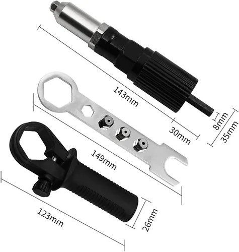Miniatura 5 de Kit adaptador de pistola remachadora inalámbrica con 4 pernos de boquilla a juego diferentes, llave para taladro inalámbrico, accesorios de trabajo