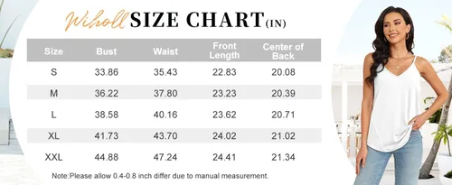 Miniatura 5 de WIHOLL Camiseta sin mangas para mujer, cuello en V, tirantes delgados ajustables, ajuste holgado, sin mangas, casual, dobladillo curvado de verano