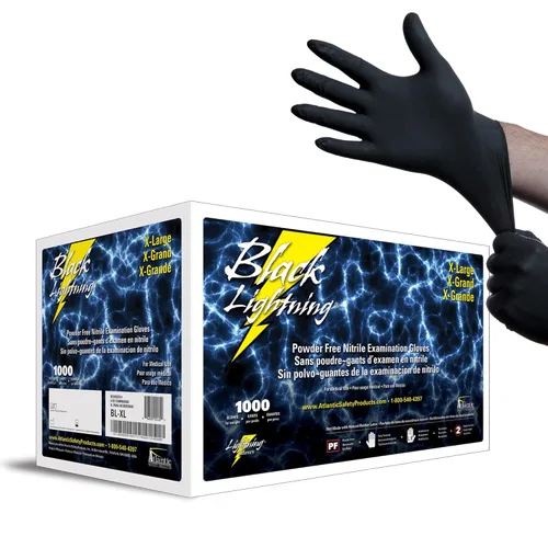 Miniatura 15 de Guantes de examen Atlantic Safety Products Black Lightning, desechables, guantes de nitrilo sin polvo, negros, pequeños, 100