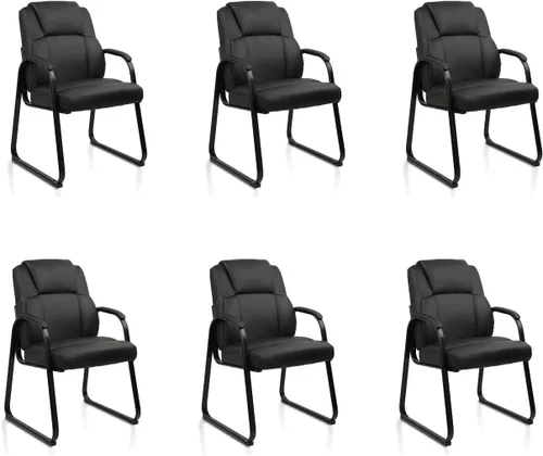 Miniatura 12 de CLATINA Silla de invitados de cuero con reposabrazos acolchados para recepción, reuniones, conferencias y sala de espera, oficina y hogar, negro