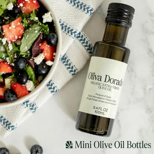 Miniatura 7 de Oliva Dorado Mini botellas de aceite de oliva de vidrio (3.4 fl oz, paquete de 3), aceite de oliva virgen extra orgánico 100% sin refinar y prensado