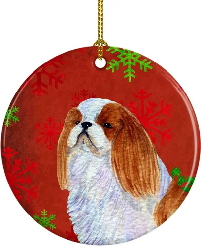 Miniatura 78 de Caroline's Treasures Bulldog English - Copos de nieve rojos y verdes, adorno de cerámica de Navidad, decoración colgante para el hogar, Navidad