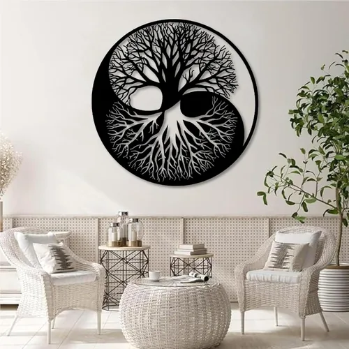 Miniatura 2 de Cadeali Arte de pared de metal con árbol de la vida, decoración de Yin Yang de metal, decoración de pared de árbol, arte de Yin Yang, sala de estar