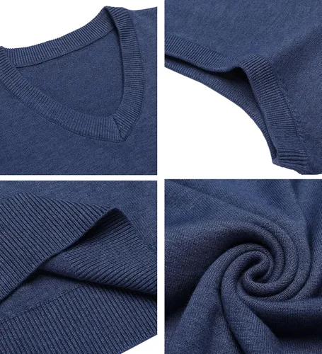 Miniatura 40 de Amussiar Suéter casual para hombre, chaleco con cuello en V, ajustado, sin mangas, suéter de punto
