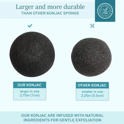 Miniatura 4 de Bare Essentials Living - Juego de esponjas Konjac (paquete de 12) con esponja facial de carbón de bambú activado, natural, ideal para tratamientos