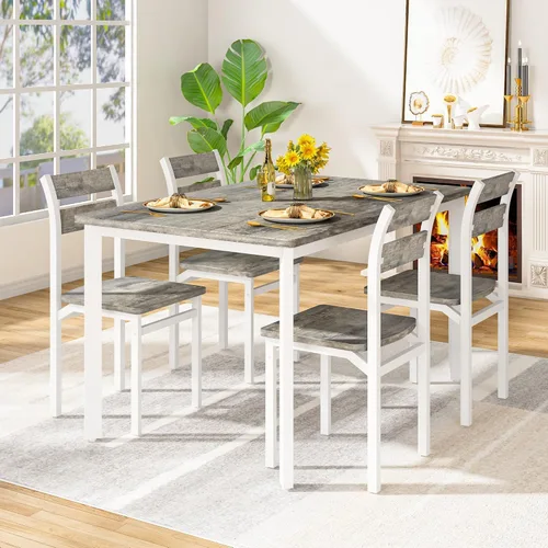 Miniatura 11 de Recaceik Juego de mesa de comedor para 4 sillas de mesa de cocina de madera, juego de mesa de comedor de 5 piezas de granja de 43 pulgadas, juego