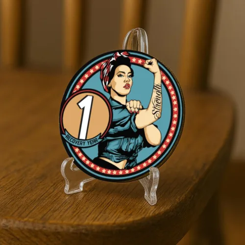 Miniatura 7 de Sobriety Coin – Rosie Strength Tattoo Recovery AA Chip, medallón de alta resistencia, regalo perfecto para cualquier persona en recuperación