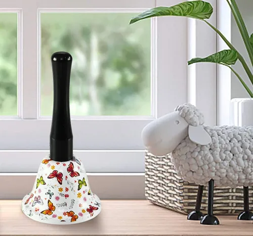 Miniatura 7 de Home-X Campana de llamada de mano de mariposa – timbre con asa para escuela, aula, boda, escritorio de servicio, meditación, para enfermos