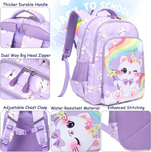 Miniatura 24 de Juego de mochila para niñas y adolescentes, mochila escolar para niños con bolsa para el almuerzo, estuche para lápices, mochilas escolares
