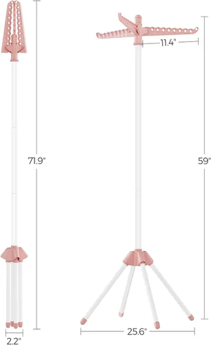 Miniatura 68 de SONGMICS ULLR510B01 - Estante de secado de ropa plegable de 59 pulgadas con 3 brazos giratorios para perchas, 4 patas, acero inoxidable, para 27