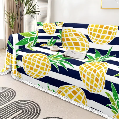 Miniatura 4 de Funda de sofá con estampado de piña a rayas, fundas de sofá para sillón, funda resistente a las manchas, protector universal de muebles