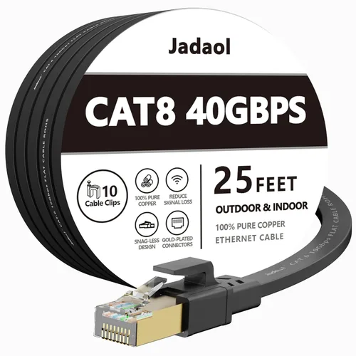 Miniatura 29 de Jadaol Cable Ethernet Cat 8 de 20 pies, 40 Gbps 2000 MHz, cable de conexión LAN RJ45 S/FTP, cable de red Cat8 de alta velocidad para router, módem