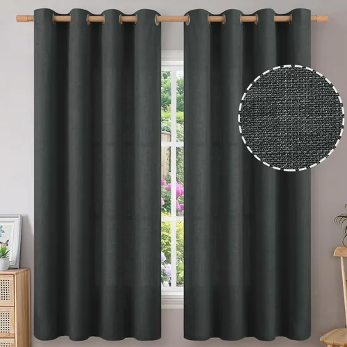Miniatura 69 de BGment Cortinas de Lino Beige de 63 Pulgadas de Largo 2 Paneles - Tratamientos para Ventanas con Textura de Arpillera Filtrantes de Luz Cortinas