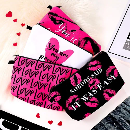 Miniatura 2 de Boao 10 bolsas de maquillaje con letras a granel, bolsa de cosméticos para mujeres, organizador de cremallera de viaje, bolsa de artículos