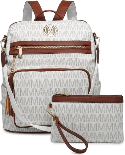 Miniatura 43 de MKP COLLECTION Mochila de moda para mujer, bolsa convertible grande para mujer, mochila de viaje, bolsa de hombro, juego de 2 piezas con borla, Beige
