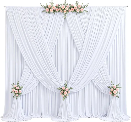 Miniatura 8 de 8 Paneles de Cortina de Fondo Blanco para Fiestas Bodas Sin Arrugas Cortinas Blancas para Fotos Fondos Cortinas Tela Decoración para Baby Shower