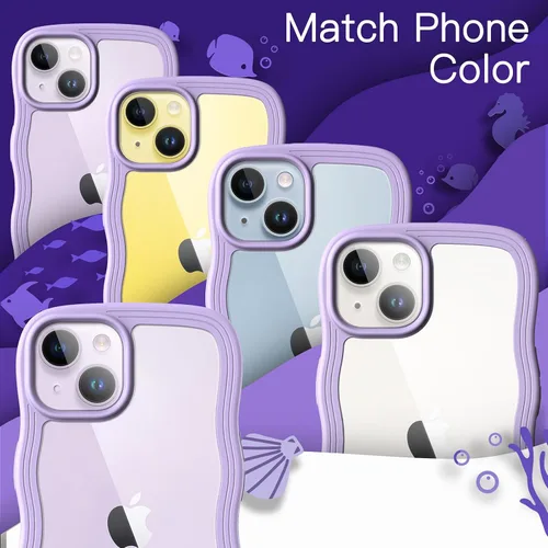 Miniatura 7 de JETech Bonita funda para iPhone 14 de 6.1 pulgadas, marco ondulado, forma rizada, a prueba de golpes, para mujeres y niñas, parte trasera