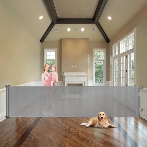 Miniatura 16 de Puertas de bebé extra anchas de 100 pulgadas para gran apertura, puerta retráctil para interiores para perros, puertas para cachorros para la casa