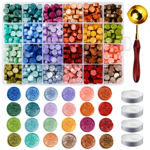 Cuentas de Sello de Colores Metálicos Surtidos - 24 Colores para Hacer Sellos de Cera, Decoración para Sobre, Carta, Invitación de Boda y Sellado de