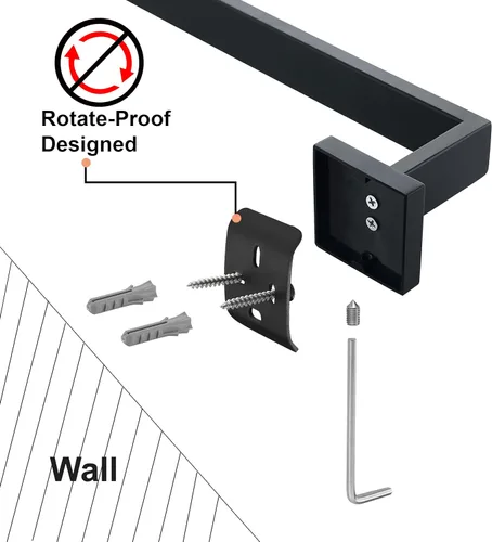 Miniatura 7 de Nolimas Toallero de baño negro mate, barras individuales, barra de toallero, barra clásica de acero inoxidable montado en la pared, toallero