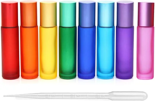 8 botellas de vidrio grueso esmerilado de 0.3 fl oz (1/3 oz) de alta calidad, frascos de tubo para aceites esenciales, aromaterapia, perfumes y