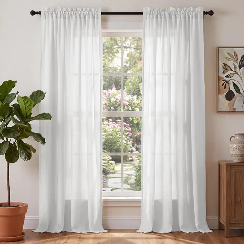 Miniatura 13 de PrinceDeco - Cortinas de lino de 63 pulgadas de largo para sala de estar, gruesas, de arpillera, con bolsillo para barra, cortinas para ventanas