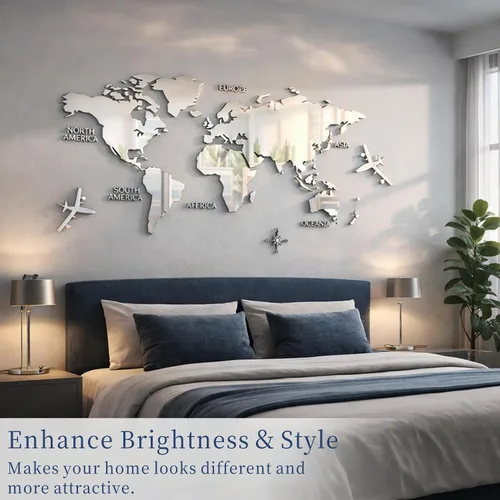Miniatura 5 de Adhesivo de pared 3D, acrílico con mapa del mundo para pared, para despegar y pegar, calcomanía de pared extraíble para guardería, oficina, sala