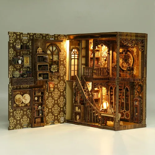 Miniatura 9 de ISSEVE Kit de Rincón de Libros, Rompecabezas de Madera 3D DIY Casa de Muñecas Booknook para Adultos, Kit de Casa en Miniatura Diminuta Decoración