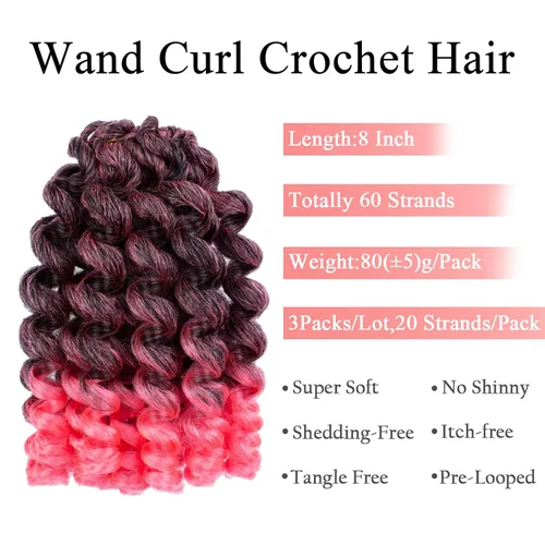 Miniatura 3 de Leeven Pelo corto de 8 pulgadas de Jamaica Bounce Wand Curl Crochet Hair Senegalese Twist sintético trenzado de pelo Ombre rosa Jumpy Wand Rizado