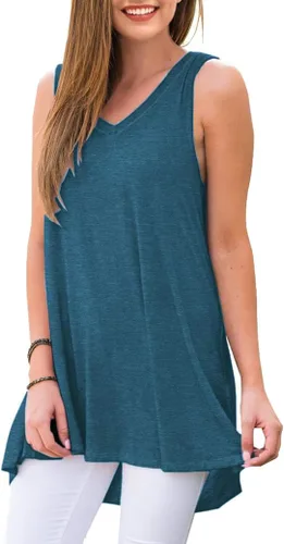 Miniatura 2 de AWULIFFAN Remera de verano tipo túnica sin mangas con cuello en V para mujer